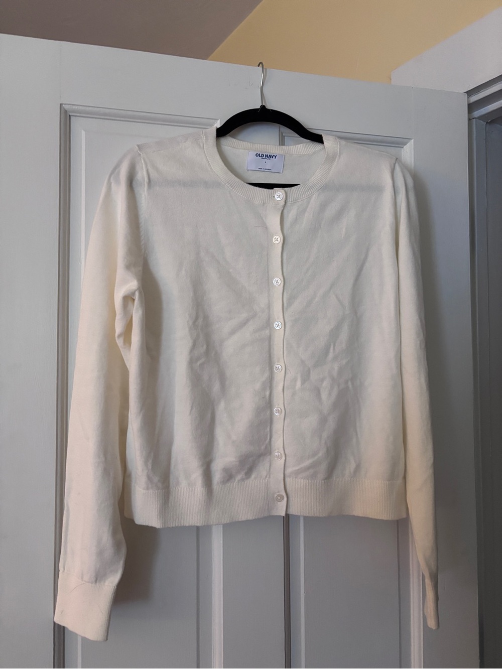 Old Navy Women's Cream Button-Front Crewneck Cardigan